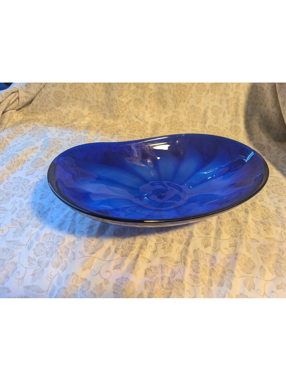 Vintage inspired Murano Style Blue Decorative Blown Glass Bowl